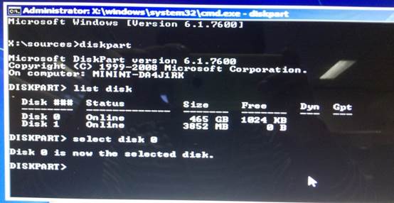 输入：select disk 0.jpg