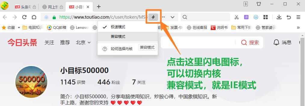 打开浏览器之后，访问网站，访问网站后，点地址栏上的 闪电图标，就可以切换模式.jpg